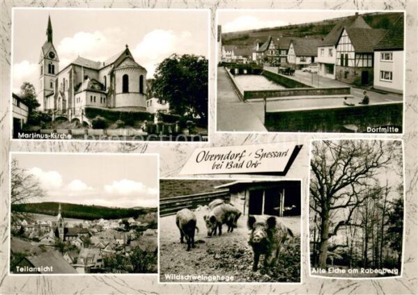 Oberndorf Jossgrund Dorfmitte Martinus-Kirche Teilansicht Alte Eiche am Rabenber