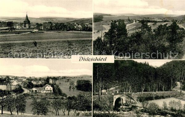 Dickschied Oberdorf Partie m. Kirche Unterdorf Partie im Wispertal
