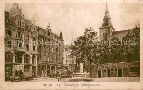Witten Ruhr Kornmarkt mit Sacktraeger-Brunnen Haushaltswaren Gebr. Sommer