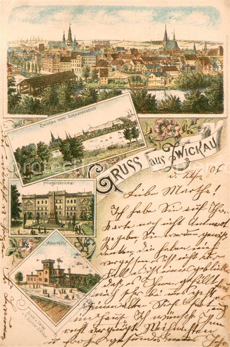 Zwickau  Sachsen Gesamtansicht Schwanenschloss Kriegerdenkmal Alberthoehe