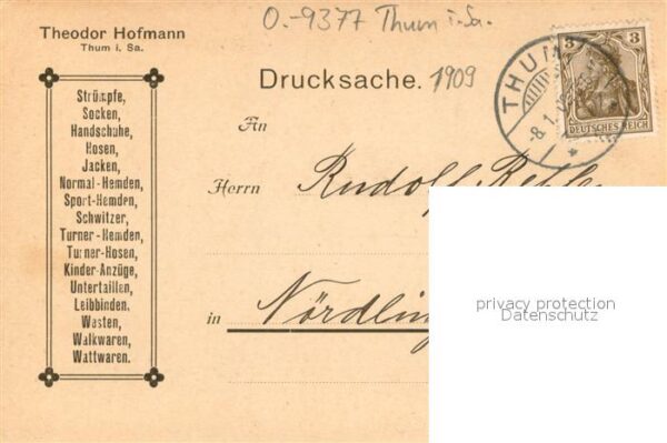 Thum Erzgebirge Theodor Hoffmann Kleidungswaren Bestellungsbestaetigung – Bild 2
