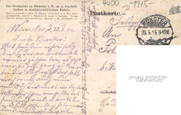 Muenster Westfalen Domplatz m. Bischoefl. Palais. Feldpost – Bild 2