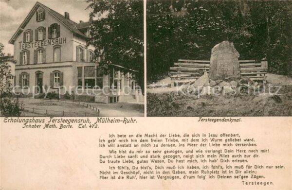 Muelheim Ruhr Erholungshaus Tersteegenruh und Tersteendenkmal