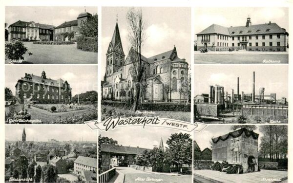 Westerholt Westfalen Pfarrkirche Zeche Ehrenmal Alter-Torbogen Totalansicht Schl