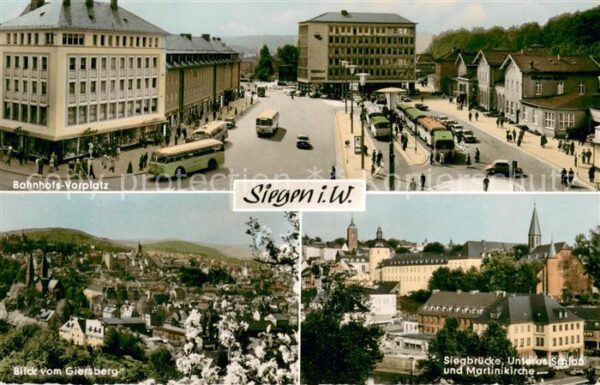 Siegen Westfalen Bahnhos-Vorplatz Giersberg Siegbruecke unteres Schloss und Mart