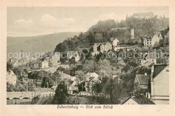 Hohenlimburg Blick zum Schloss m. Bahnlinie