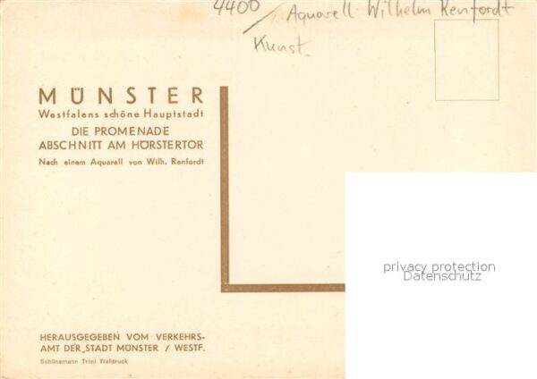 Muenster Westfalen Kuenstlerkarte Aquarell Wilhelm Kenfordt Die Promenade – Bild 2