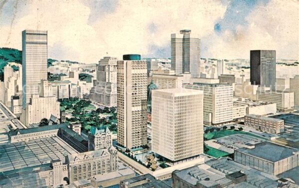 Montreal Quebec Business district and New Hotel Le Chateau Champlain
