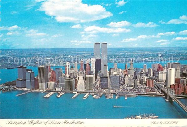 Manhattan Isle of New York Fliegeraufnahme mit Twin Towers