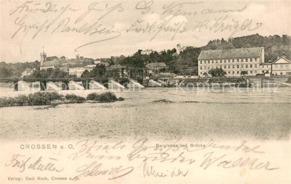 Crossen Oder Krosno Odrzanskie Berglehne mit Bruecke