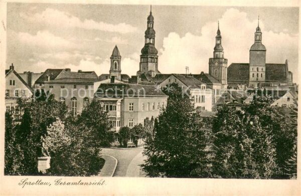 Sprottau Szprotawa Niederschlesien Gesamtansicht mit Kirchen