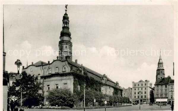 Bunzlau Niederschlesien Boleslawiec Markt mit Rathaus