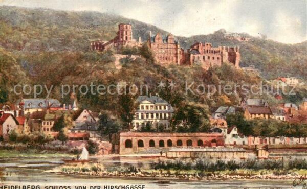 Kunst Oilette Heidelberg Schloss von der Hirschgasse