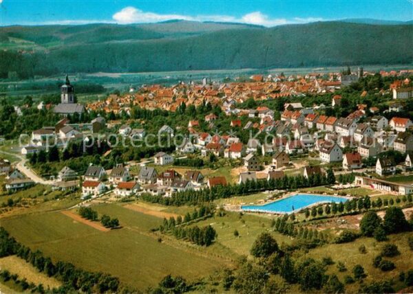 Bad Sooden-Allendorf Fliegeraufnahme mit Freibad und Stadt