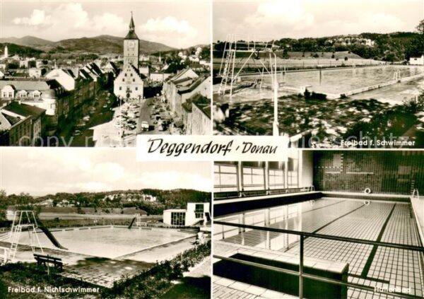 Deggendorf Donau Ortsansicht mit Kirche Freibad Hallenbad