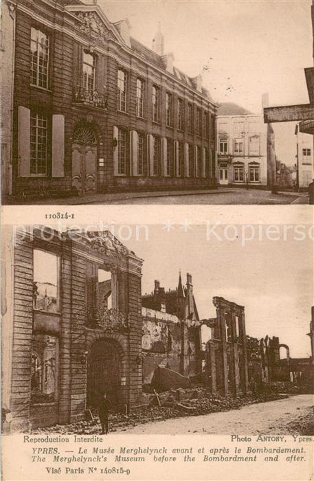 Ypres Ypern Ieper Le Musee Merghelynck avant et apres le bombardement