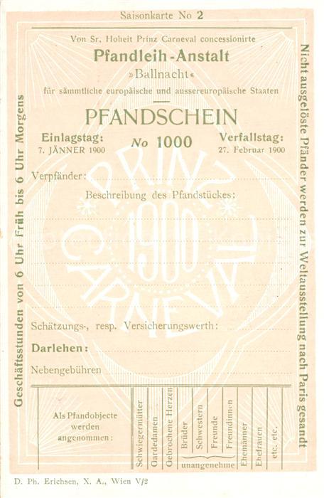 Wien Saisonkarte Pfandleih-Anstalt Pfandschein Spasskarte