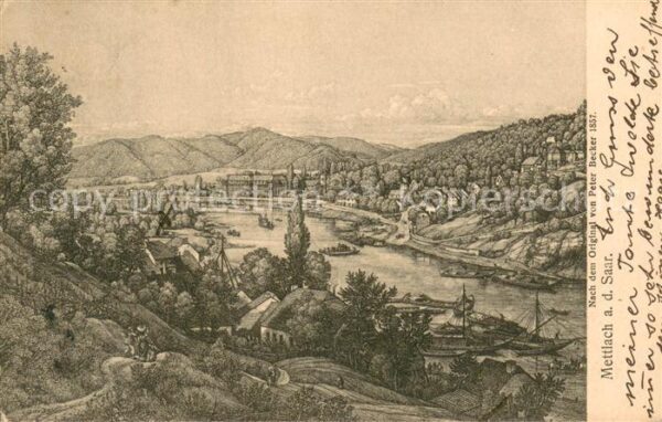 Mettlach Panorama Kuenstlerkarte nach Original von Peter Becker 1857