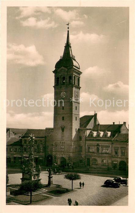 Wischau Vyskov CZ Marktplatz mit Brunnen und Stadttor