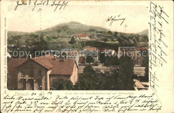 Loerrach Blick ueber die Bahnhofstrasse auf den Huehnerberg