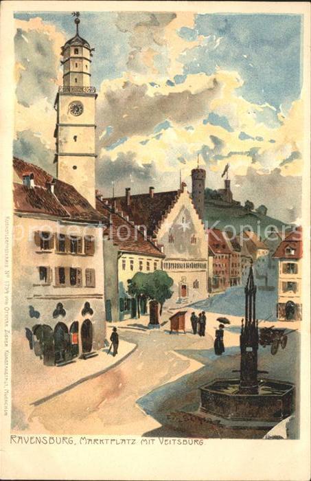 Ravensburg Wuerttemberg Marktplatz mit Veitsburg