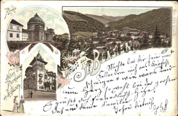 St Blasien Hotel-Kurhaus Kirche Litho