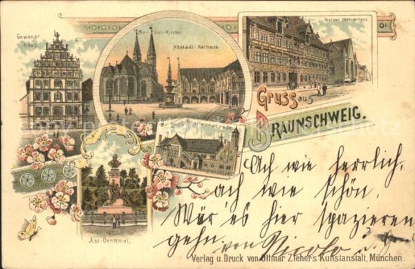 Braunschweig Wolters Hofbrauhaus Burg Dankwarderode Litho