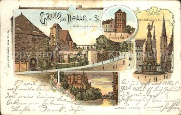 Halle Saale Moritzburg Siegesdenkmal Marktplatz Litho
