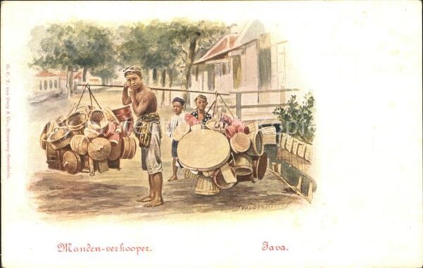 Java Indonesien Manden verkooper Kuenstlerkarte