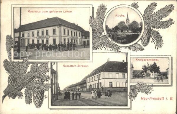 Freistett Rastatter- Strasse Gasthaus zum goldenen Lamm Kirche