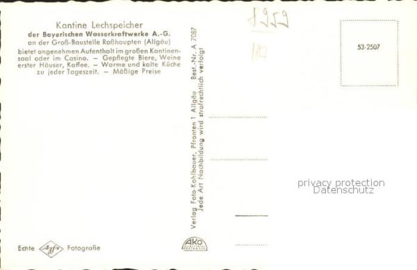 Rosshaupten Forggensee Kantine Lechspeicher der Bayerischen Wasserkraftwerke A.- – Bild 2