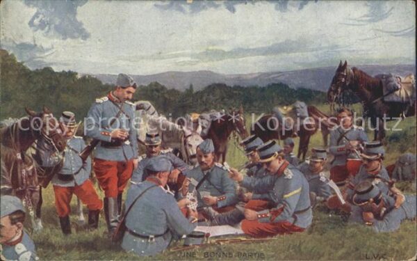 Militaria Kartenspiel im Feld gruppenfoto kartenspiel