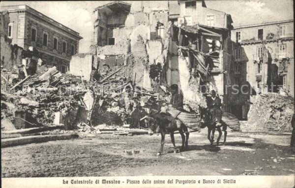 Messina Le Catastrofe Piazza delle anime del Purgatorio e Banco di Sicilia