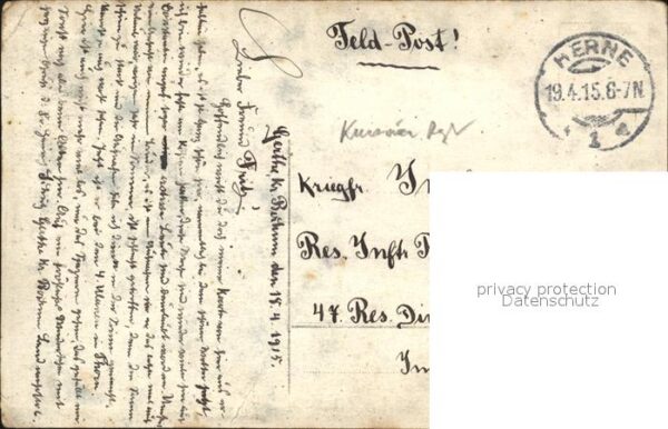 Gerthe Cuirassier Regiment Herne Poststempel WK1 – Bild 2