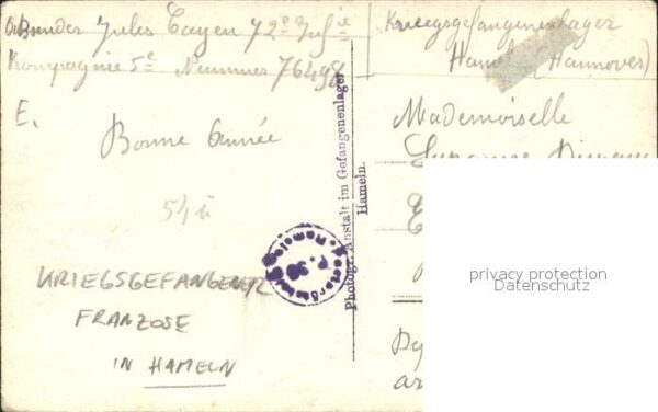Militaria Kriegsgefangene Franzose Hameln Gefangenenlager WK1 – Bild 2