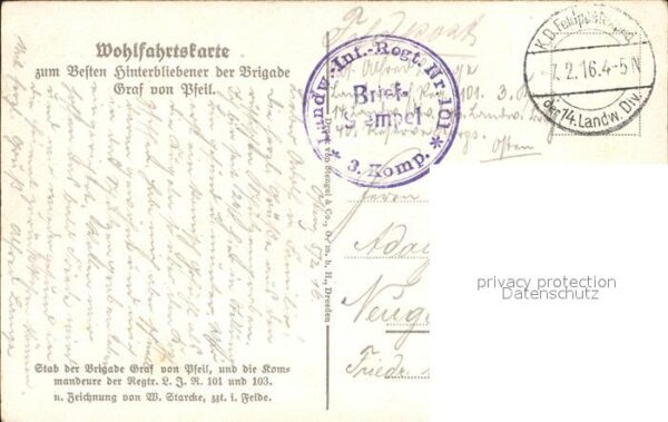 Militaria Landwehr Wohlfartskarte Regimentkarte Landwehr Regiment 101 Landwehr R – Bild 2