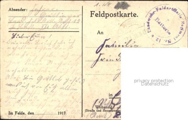 Militaria Landwehr Regimentskarte Landwehr-Feldartillerie. Regiment 12 WK1 – Bild 2