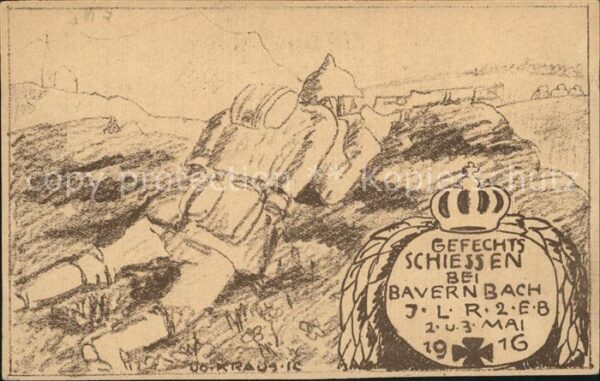 Militaria Regimente Regimentkarte Gefechts schiessen bei Bayernbach WK1