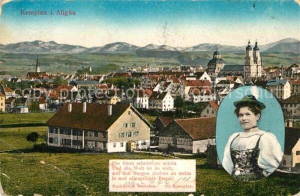 Kempten Allgaeu Panorama Trachtenmaedchen