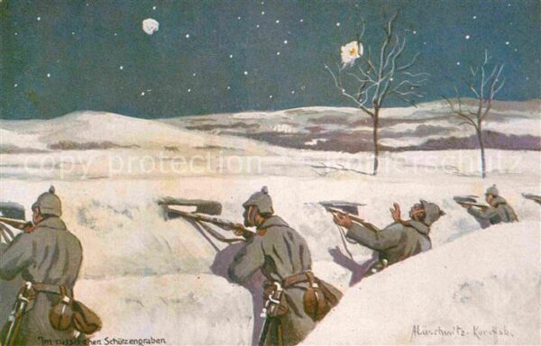 Militaria Sch?tzengraben im Russischen Sch?tzengraben WK1 Kuenstlerkarte