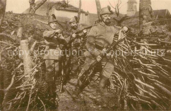 Militaria Sch?tzengraben K.S.45 Ersatz Brigade WK1 Soldaten mit Bajonette