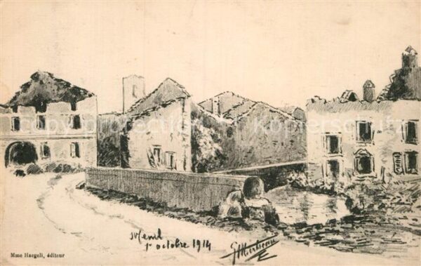 Militaria WK1 Frankreich Ruine Kuenstlerkarte