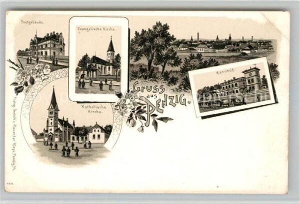 Polen Penzig Bahnhof Kirche Postgebaeude