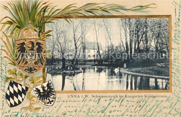 Unna Schwanenteich Kurgarten Koenigsbrunn Wappen Litho