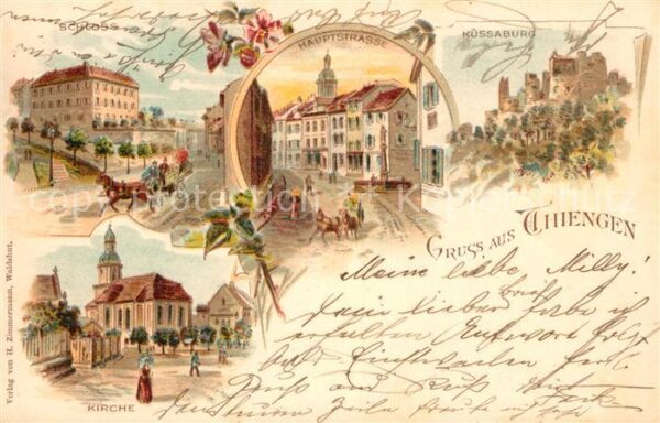 Thiengen Rhein Schloss Hauptstrasse Kuessaburg Kirche Litho