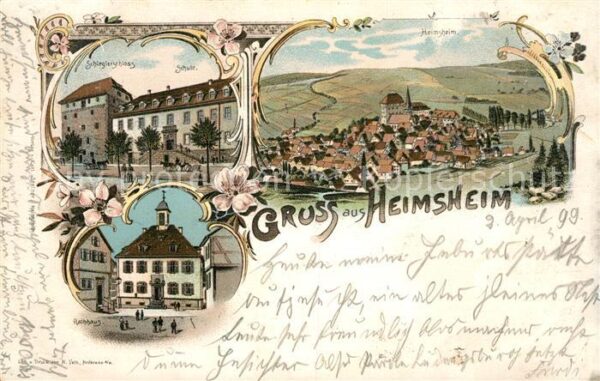 Heimsheim Schleglerschloss Schule Rathaus Litho