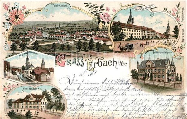 Erbach Odenwald Hotel Schuetzenhof Eulbach Jagdschloss Schloss Erbach Litho