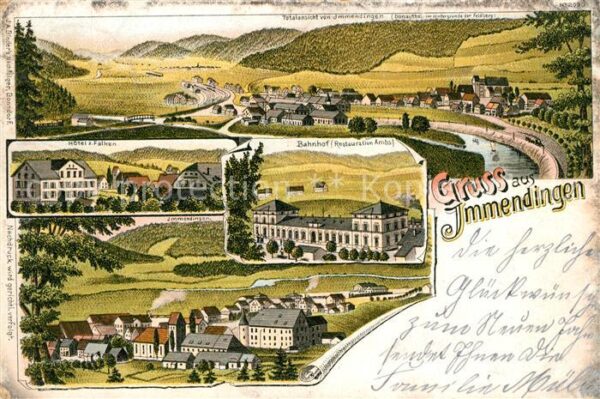 Immendingen Hotel zum Falken Bahnhof Litho