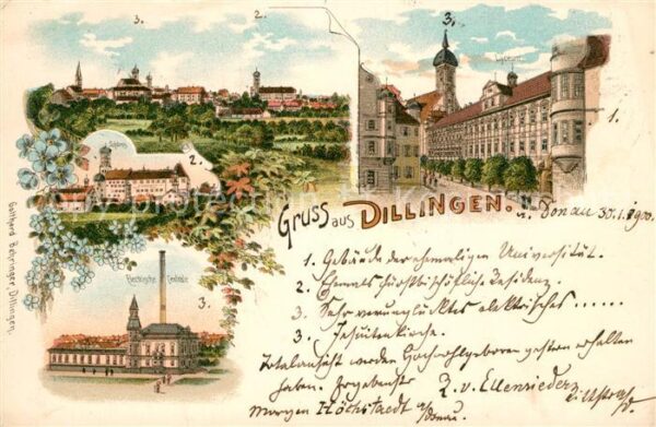 Dillingen Donau Lyceum Schloss Elektrische Zentrale Litho