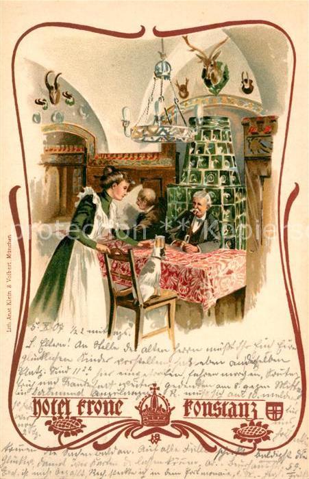 Konstanz Bodensee Hotel Krone Kachelofen Litho